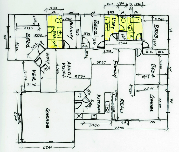 Hand sketched floor plan